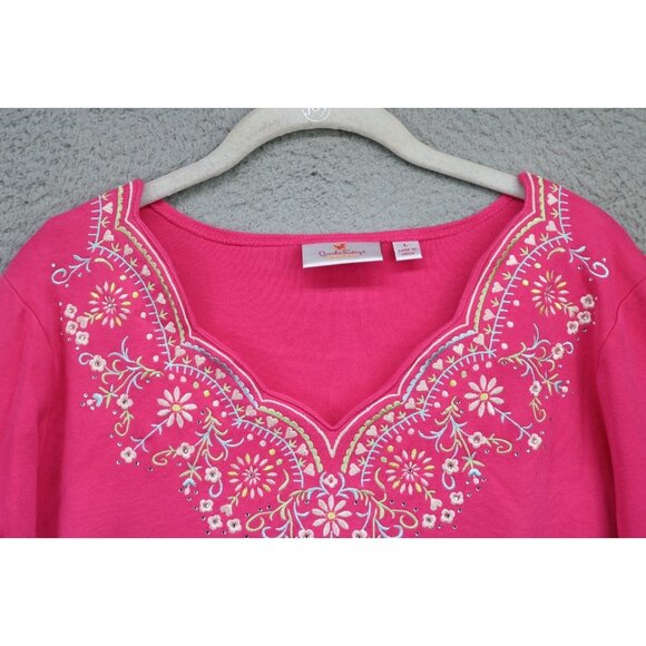 Quacker Factory Embroidered Rhinestones 3/4 Sleeve Tunic-Large-Cottagecore - Picture 6 of 13